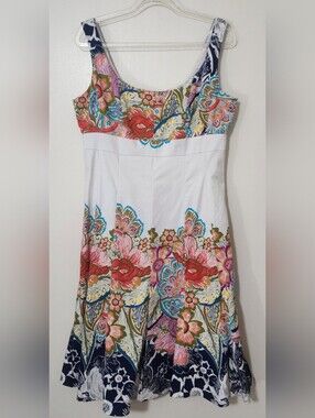 Nine West Sleeveless Cotton Dress Floral Phoebe Buffay 90s Y2K Garden Party Sz 8